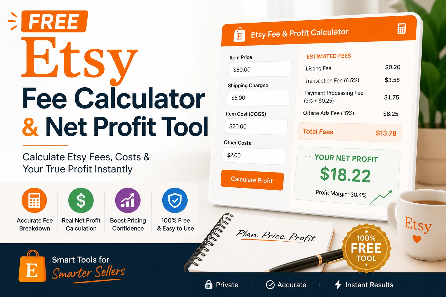 Free Etsy Fee Calculator and Net Profit Tool